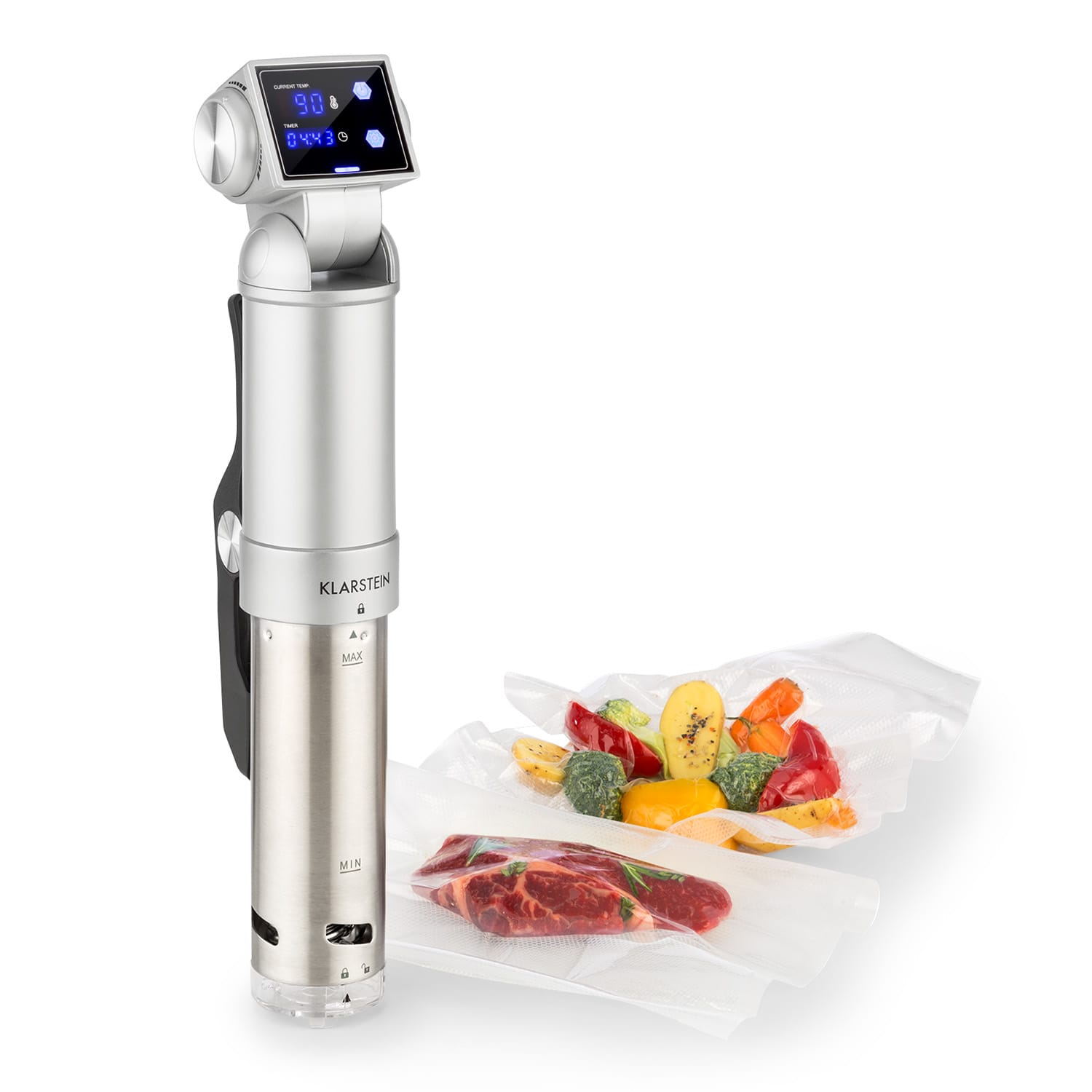 Klarstein Quickstick Pro, sous-vide cirkulátor, pumpa, technológia 3D Streamline Heating, 0-90 °C, strieborná
