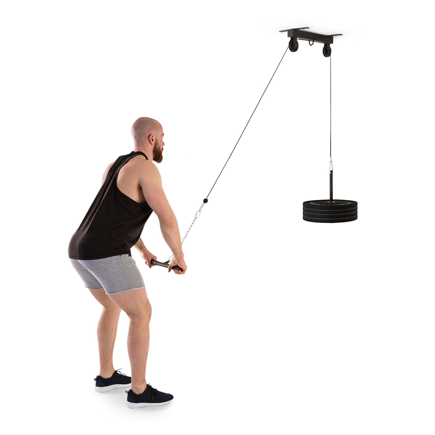 KLARFIT Hangman, scripete, instalare pe tavan, bară pentru triceps, cablu de 2 m, culoare neagră