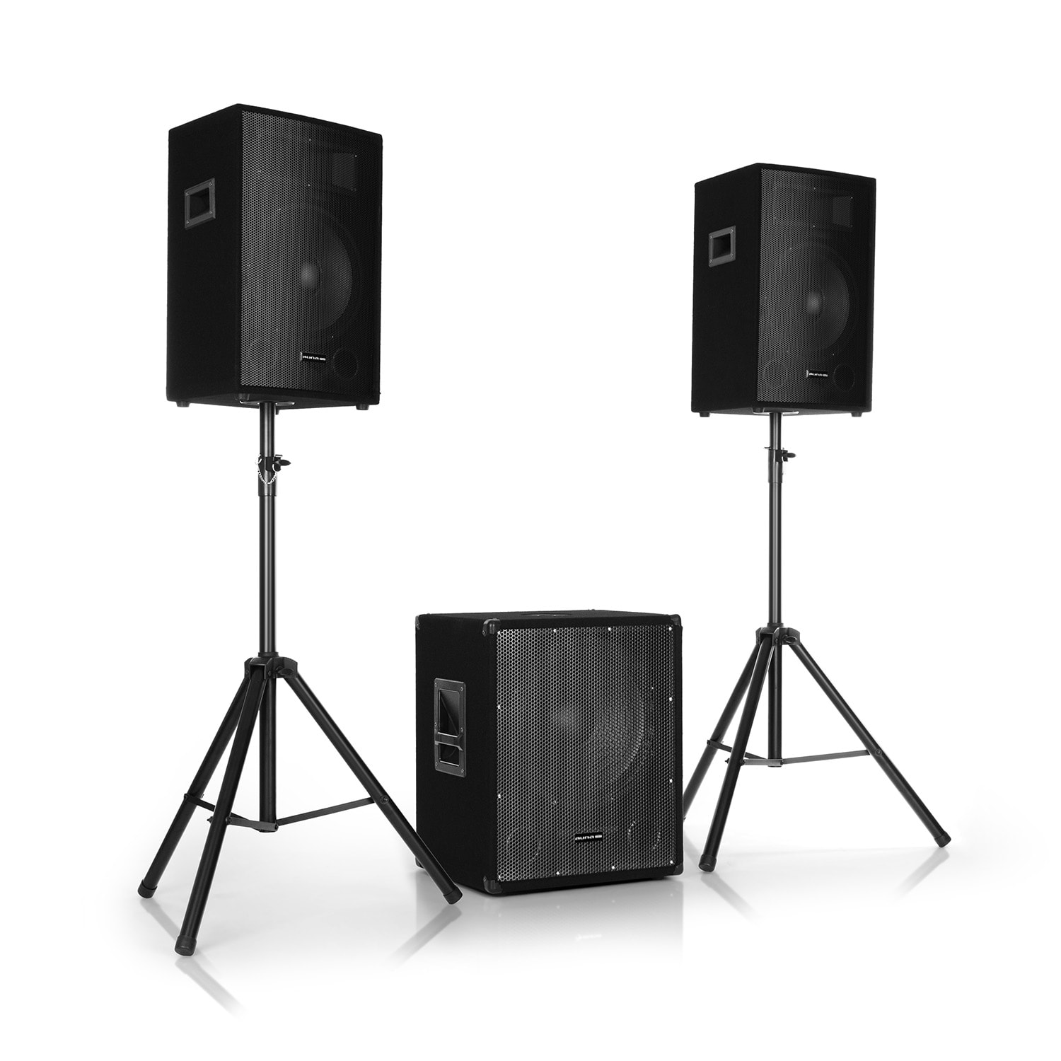 Auna Pro Cube 1512 2.1 Aktiv PA Set 1200 Watt 15″ Subwoofer 2x 12″ Lautsprecher PAS4-Cube 1512