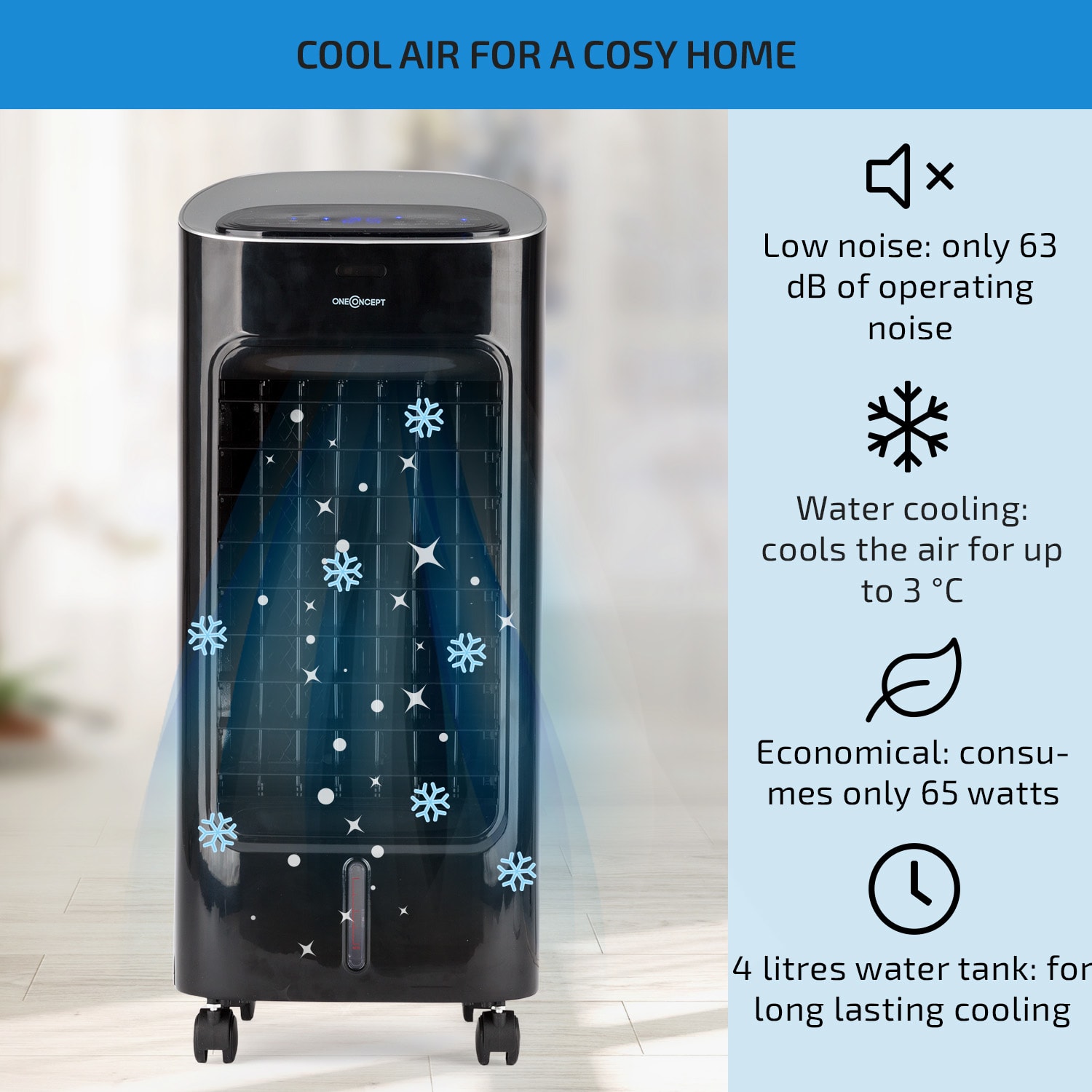 OneConcept Coolster Air Cooler Fan Ioniser 65W 320m³/h 4L Tank Black