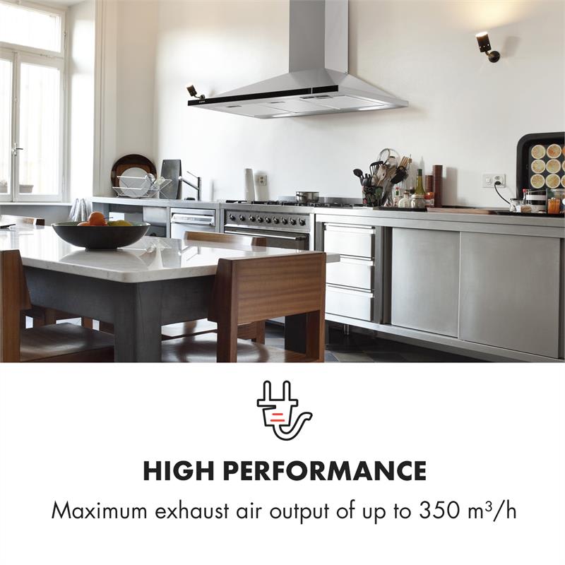 Klarstein Galina 90 Cooker Extractor Hood Extract Air 90cm 350m³ / h LED Stainless Steel Acrylic Glass
