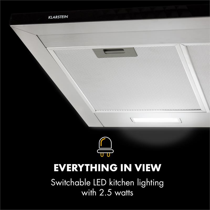 Klarstein Galina 90 Cooker Extractor Hood Extract Air 90cm 350m³ / h LED Stainless Steel Acrylic Glass