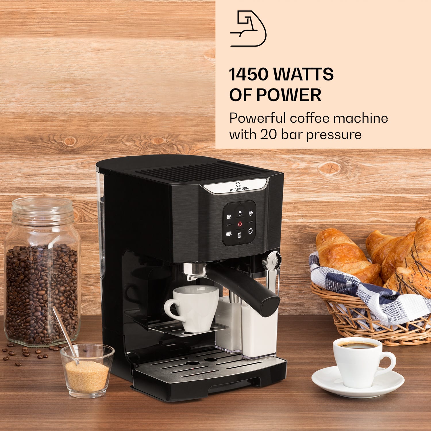Klarstein BellaVita Coffee Maker 3-in-1 1450 W 20 Bar Milk Frother