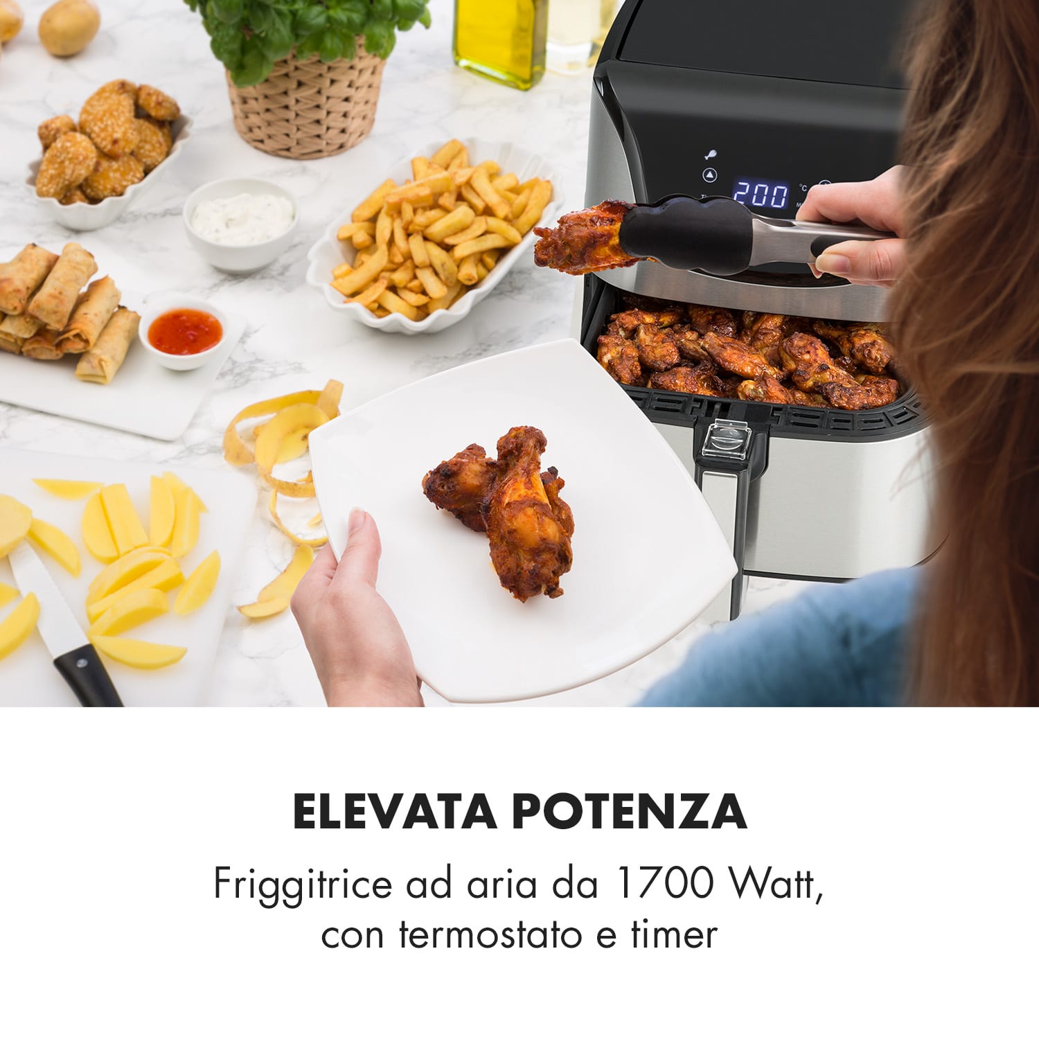 Klarstein Aero Vital deluxe Friggitrice ad Aria 1700W 5,4 Litri Accio Inox argento