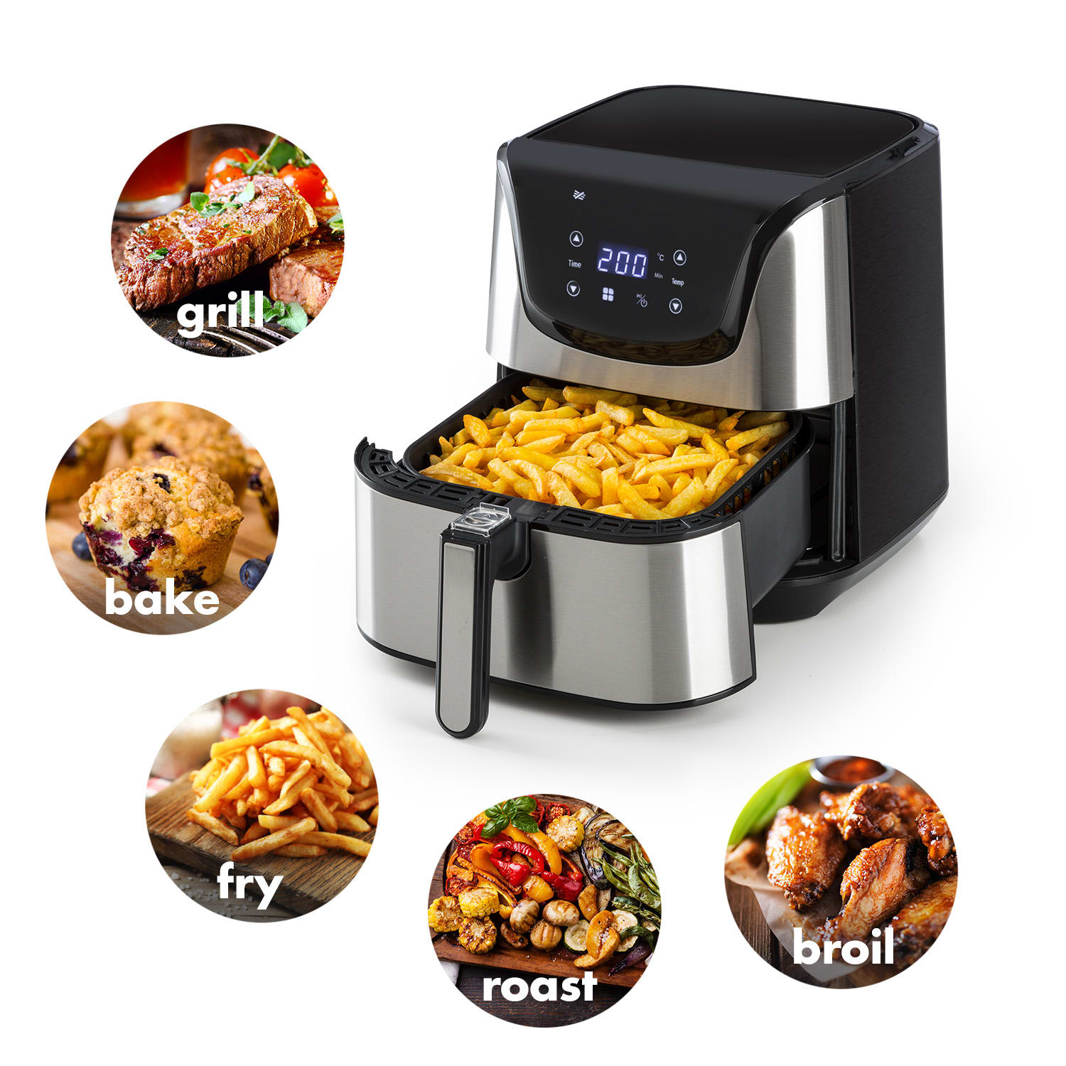 Klarstein Aero Vital deluxe Friggitrice ad Aria 1700W 5,4 Litri Accio Inox argento