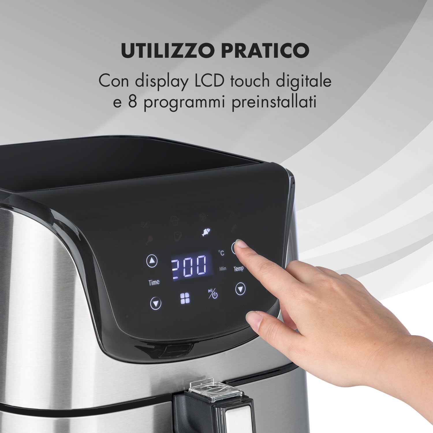 Klarstein Aero Vital deluxe Friggitrice ad Aria 1700W 5,4 Litri Accio Inox argento
