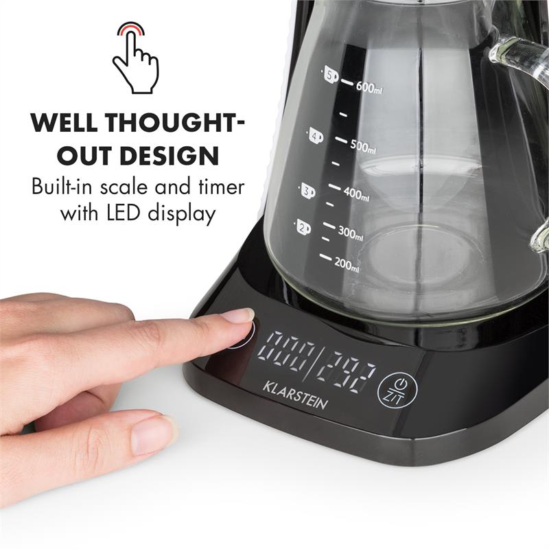 Klarstein craft coffee Scale Timer Glass Jug Filter Attachment 600ml Black / White