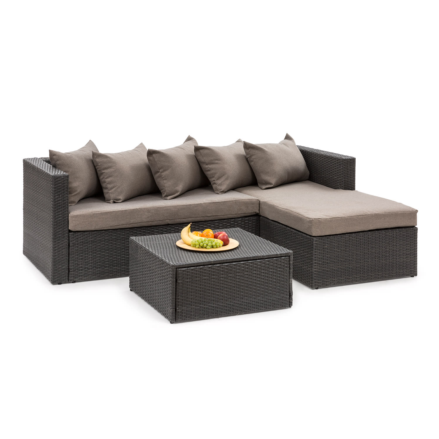 Blumfeldt Theia Lounge Set, kerti ülőgarnitúra, sarok kanapé, asztal, 5 párna, fekete akciós termékkép 1