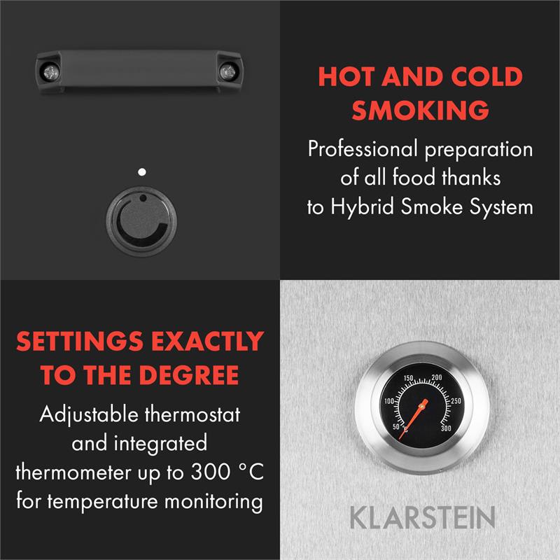 Klarstein Flintstone Steel horno para ahumar 1.600 W termómetro integrado acero inoxidable