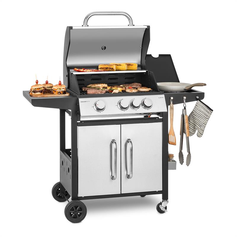 Tomahawk 3 1 S Gasgrill 3 Brenner 1 Wok Brenner Temperaturen Bis 380 C Piezozundung 60 X 45 Cm Grillrost Hitzeleistung 3 X 3 6 Kw Wok Brenner 2 7 Kw Rollen Mit Feststellbremsen In