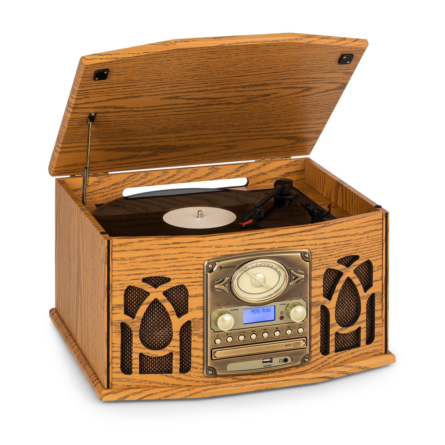 Auna NR-620, DAB, sztereó rendszer, fa, lemezjátszó, DAB+, CD lejátszó, barna akciós termékkép 1