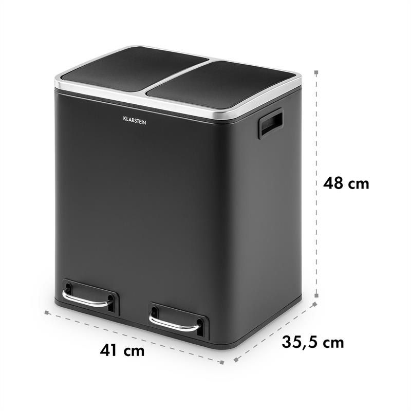 Klarstein Trash Gordon Pedal Bin 30L / 2x15L Noiseless PP Stainless Steel Black