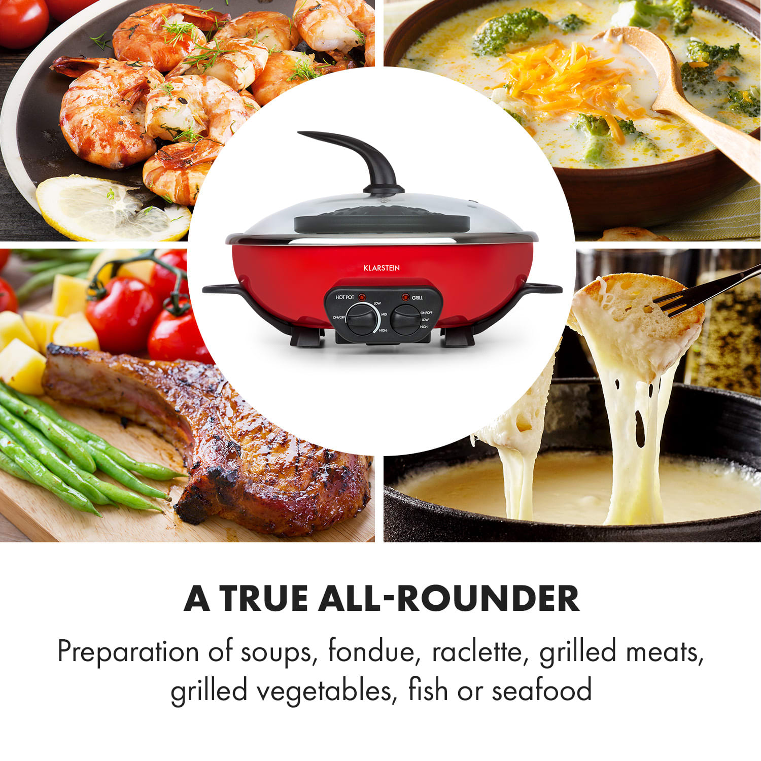 Klarstein Szechuan Hot Pot and Grill Plate 5l Vol. 1350 W, 600 W Red