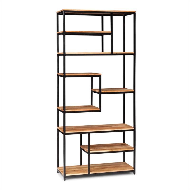 Lens Regal Akazienholz Eisengestell 9 Ebenen 85 x 190,5 x 35 cm Holz