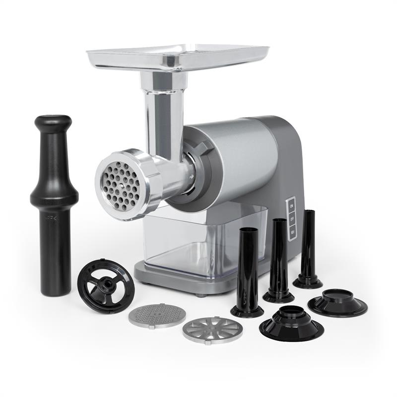Klarstein Mett Max Picadora de carne eléctrica 600 W Motor de cobre Set para salchichas Color gris