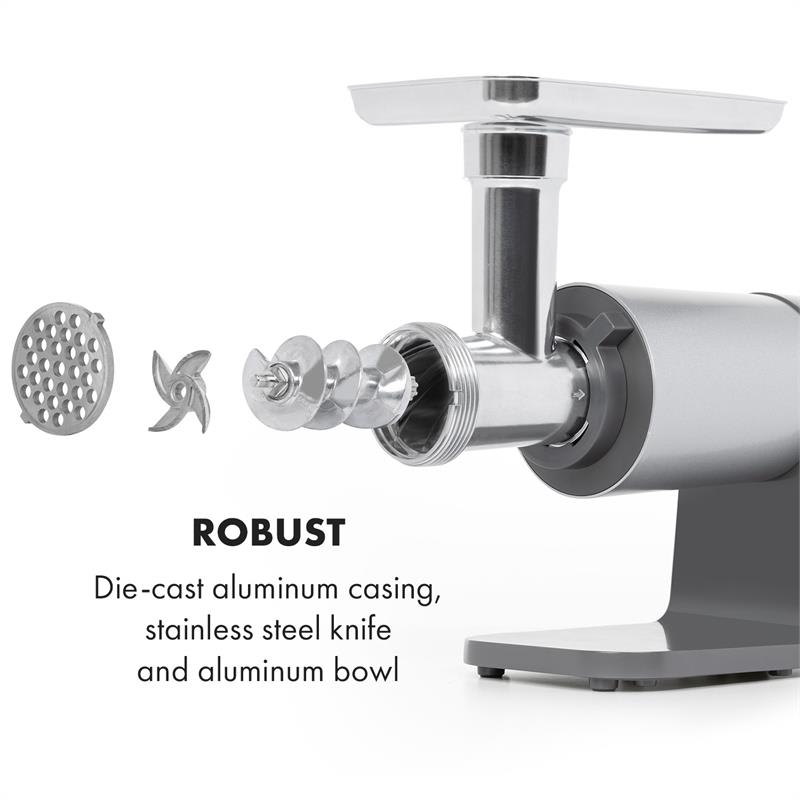 Klarstein Mett Max Picadora de carne eléctrica 600 W Motor de cobre Set para salchichas Color gris