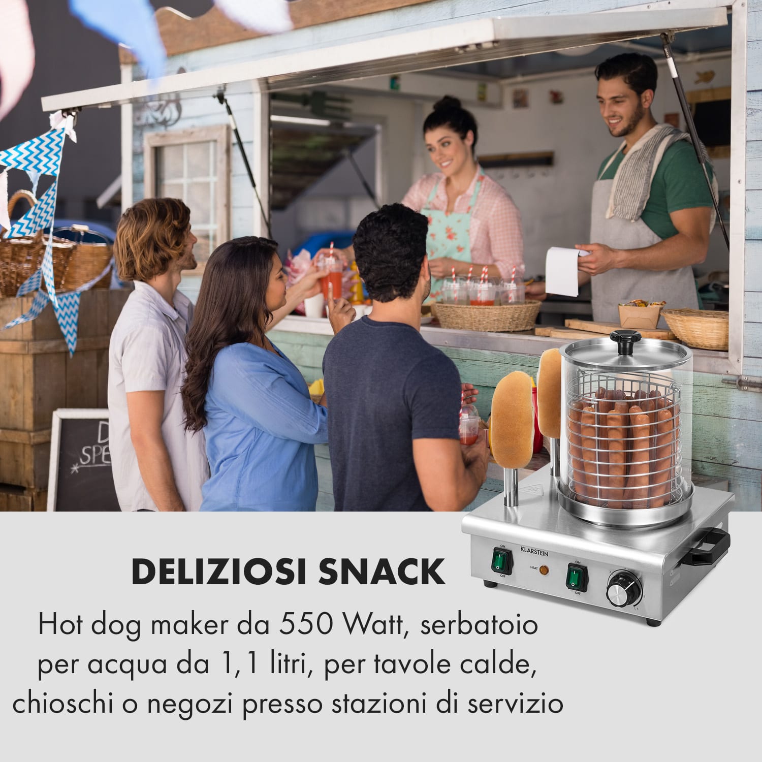 Klarstein Wurstfabrik Pro 550 Hot Dog Maker 550W 5L 30-100C Vetro Acciaio Inox