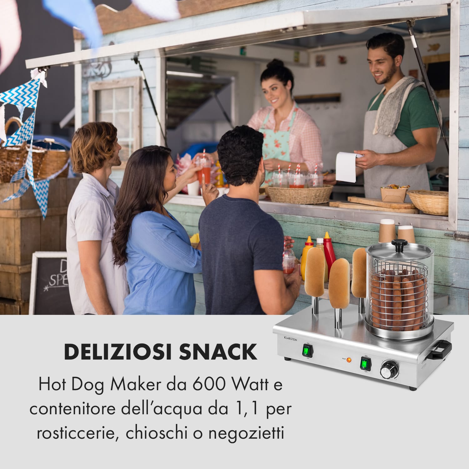 Klarstein Wurstfabrik Pro 600 Hot Dog Maker 600W 5L 30-100C Vetro Acciaio Inox