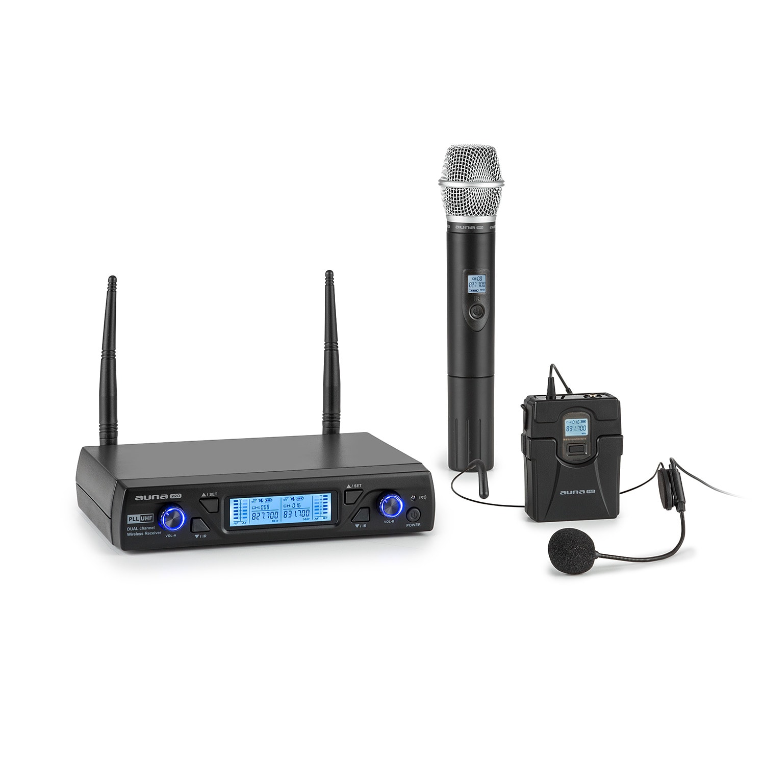 UHF200C-2B 2-Kanal UHF-Funkmikrofon-Set Receiver 2xTransmitter + Headset