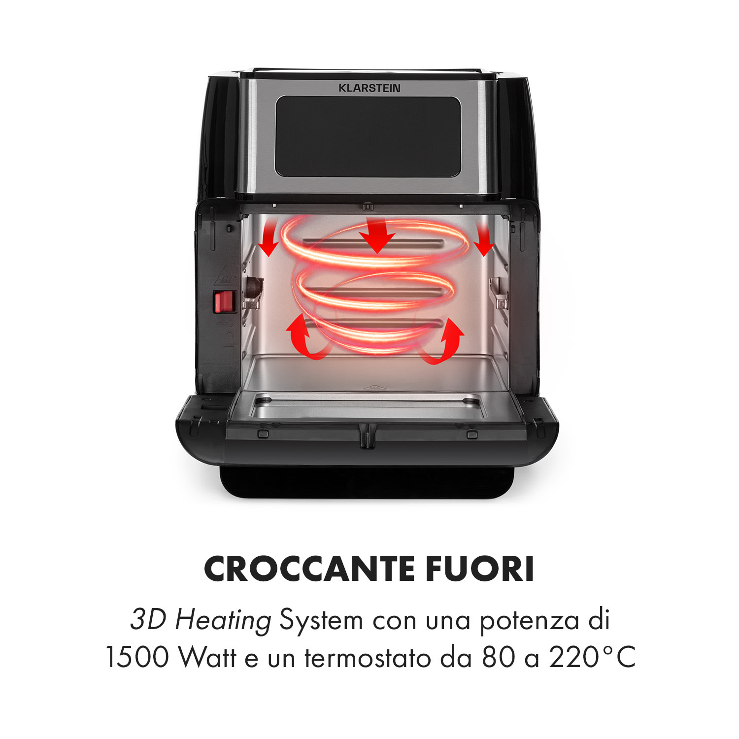 Klarstein AeroVital Fry Friggitrice ad Aria 1500W 10l 9 Programmi nero/argento