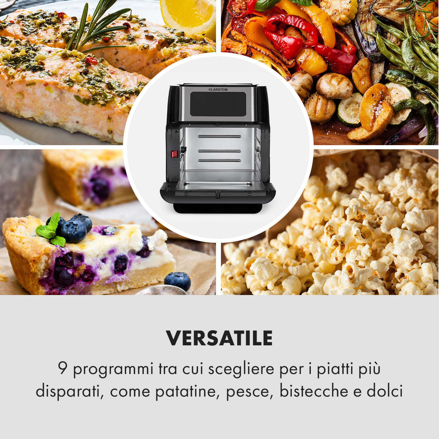 Klarstein AeroVital Fry Friggitrice ad Aria 1500W 10l 9 Programmi nero/argento