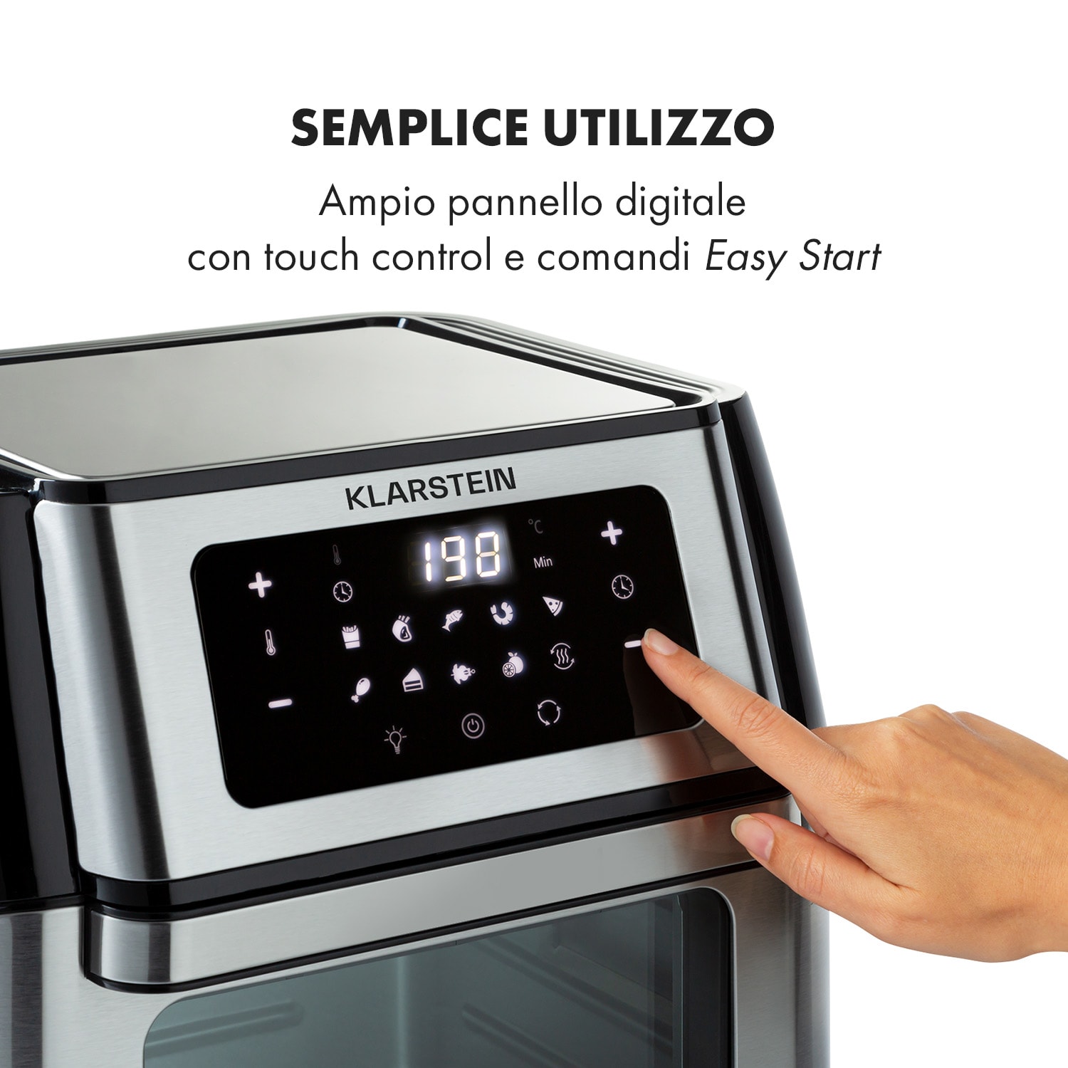 Klarstein AeroVital Fry Friggitrice ad Aria 1500W 10l 9 Programmi nero/argento