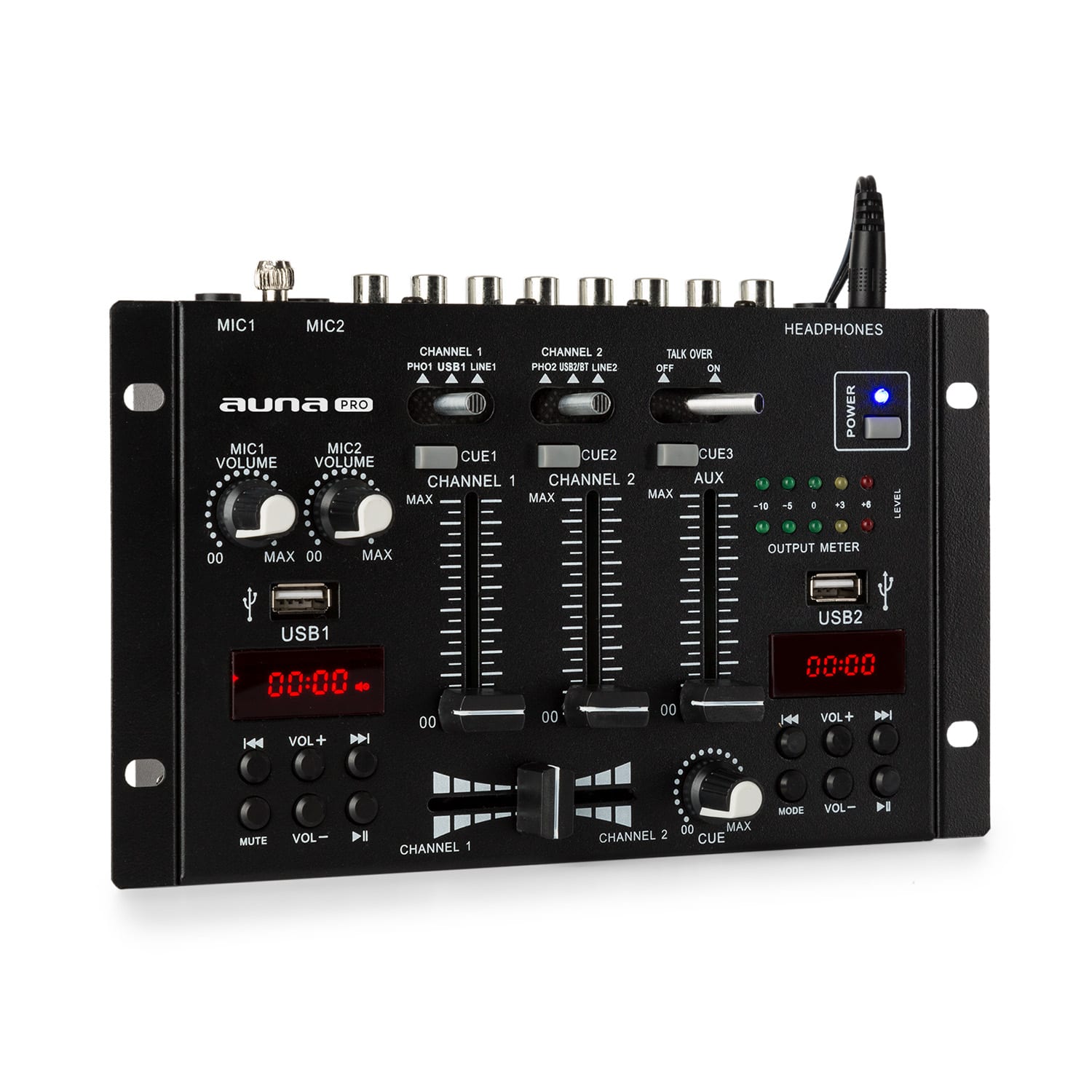 Auna Pro DJ-22BT MKII Mixer 3/2-Kanal-DJ-Mischpult BT 2xUSB Crossfader Talkover DJMM2_DJ22BT_MKII_BK