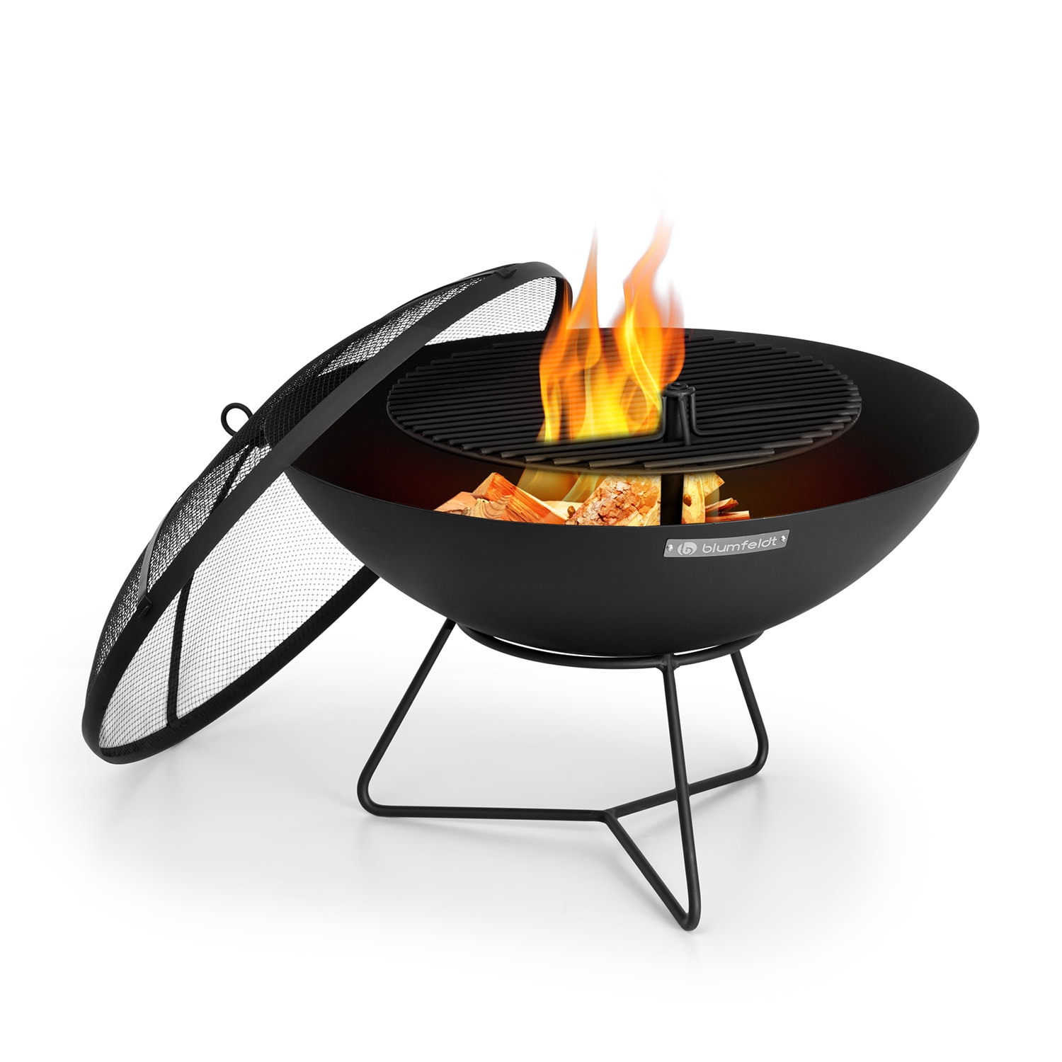 Blumfeldt Orbit, 3 az 1-ben acél tűzrakóhely, Ø 60 cm, 40 cm grill, asztal, fekete akciós termékkép 1