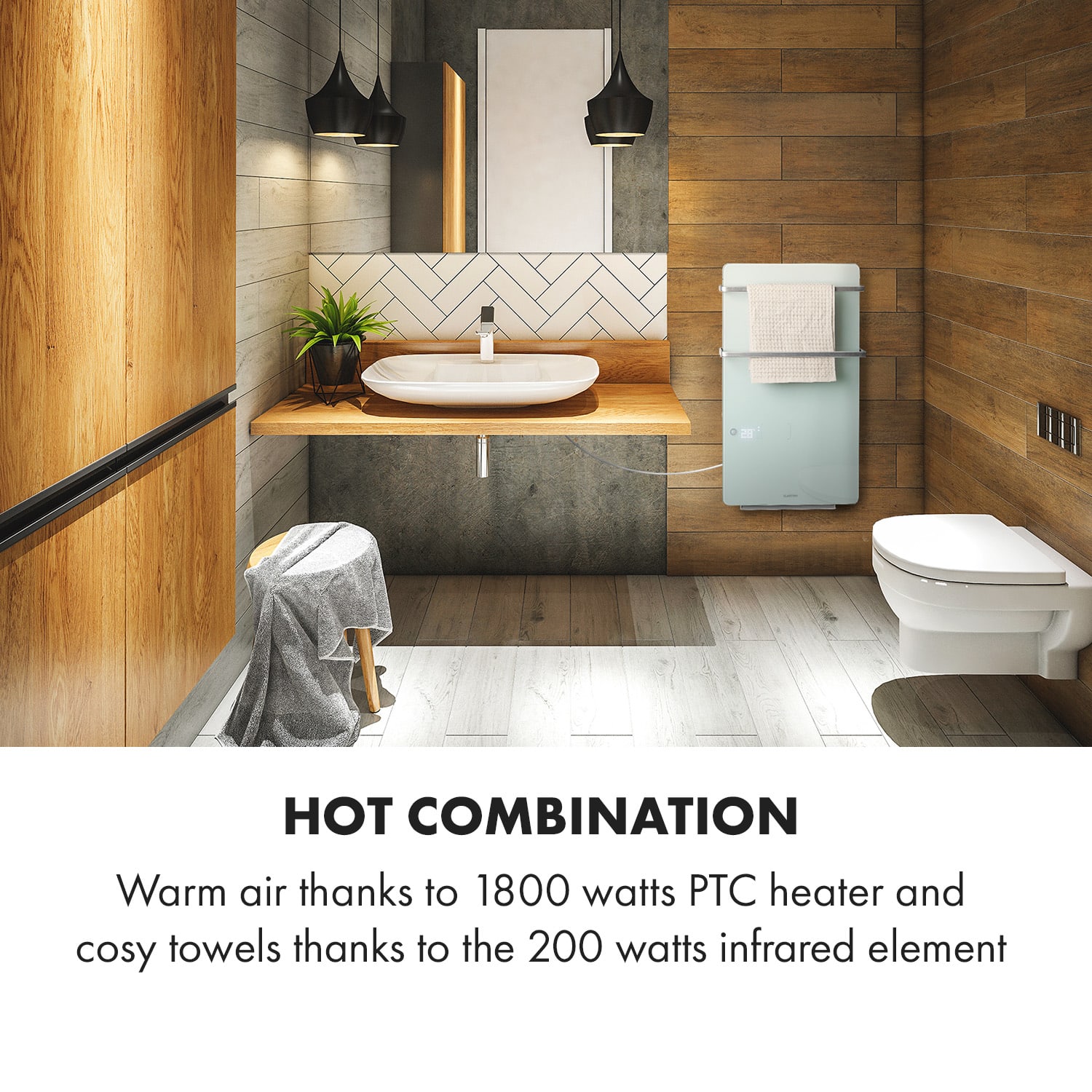 Klarstein Hot Spot Crystal Flow Bathroom Heater 45x82cm 36m² 2000W 5-40C LED