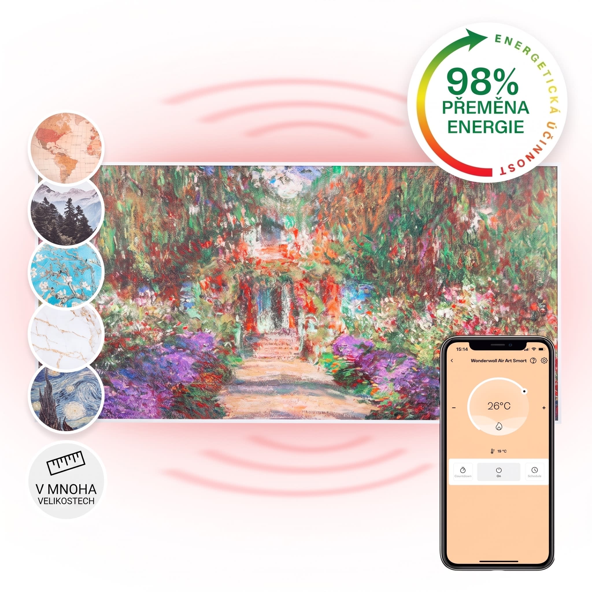 Fotografie produktu: Klarstein Wonderwall Air Art Smart, infračervený ohřívač, 120 x 60 cm, 700 W, aplikace, zahradní cesta