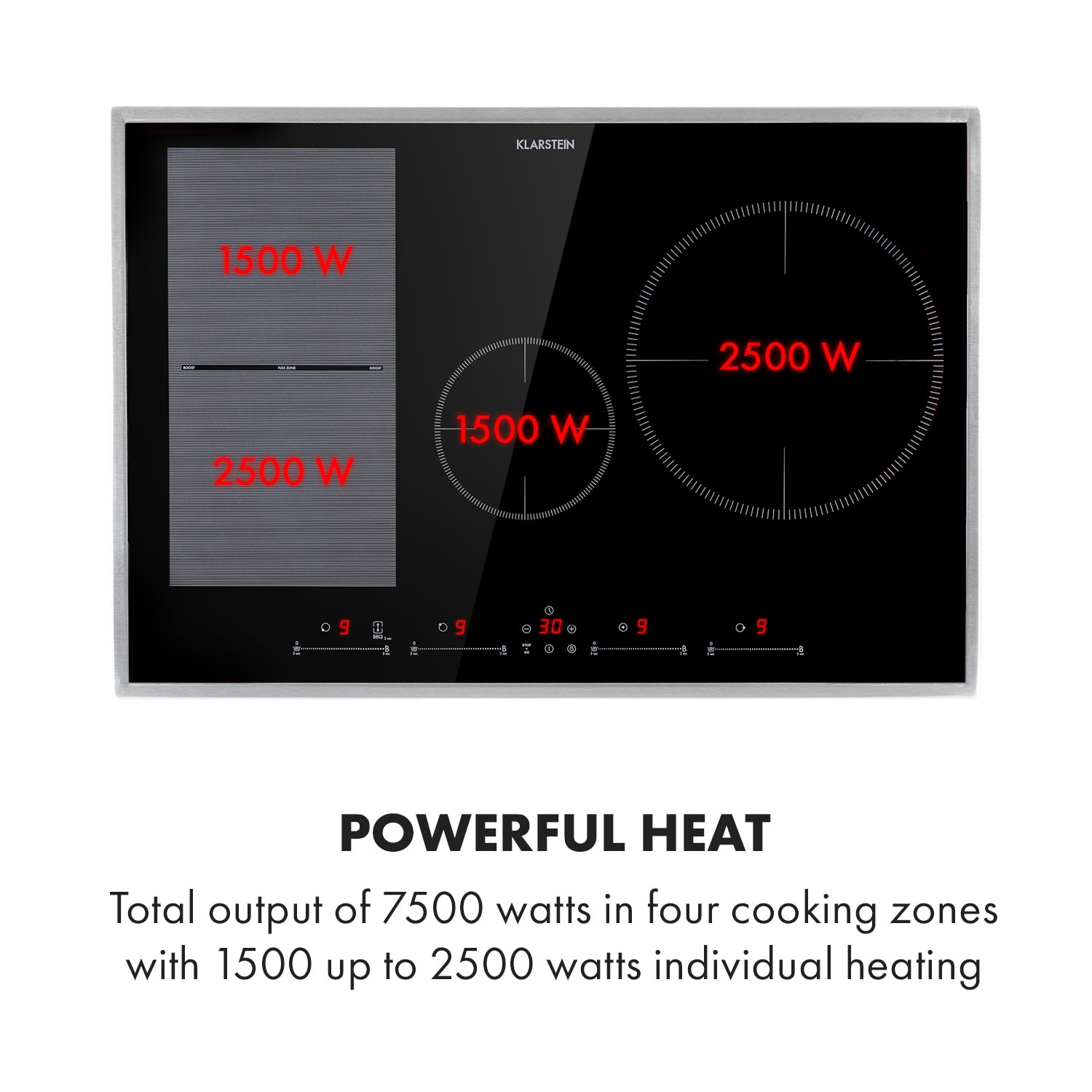 Klarstein Delicatessa 77 Hybrid Prime, Built-In Induction Hob, 4 Zones, 7000W