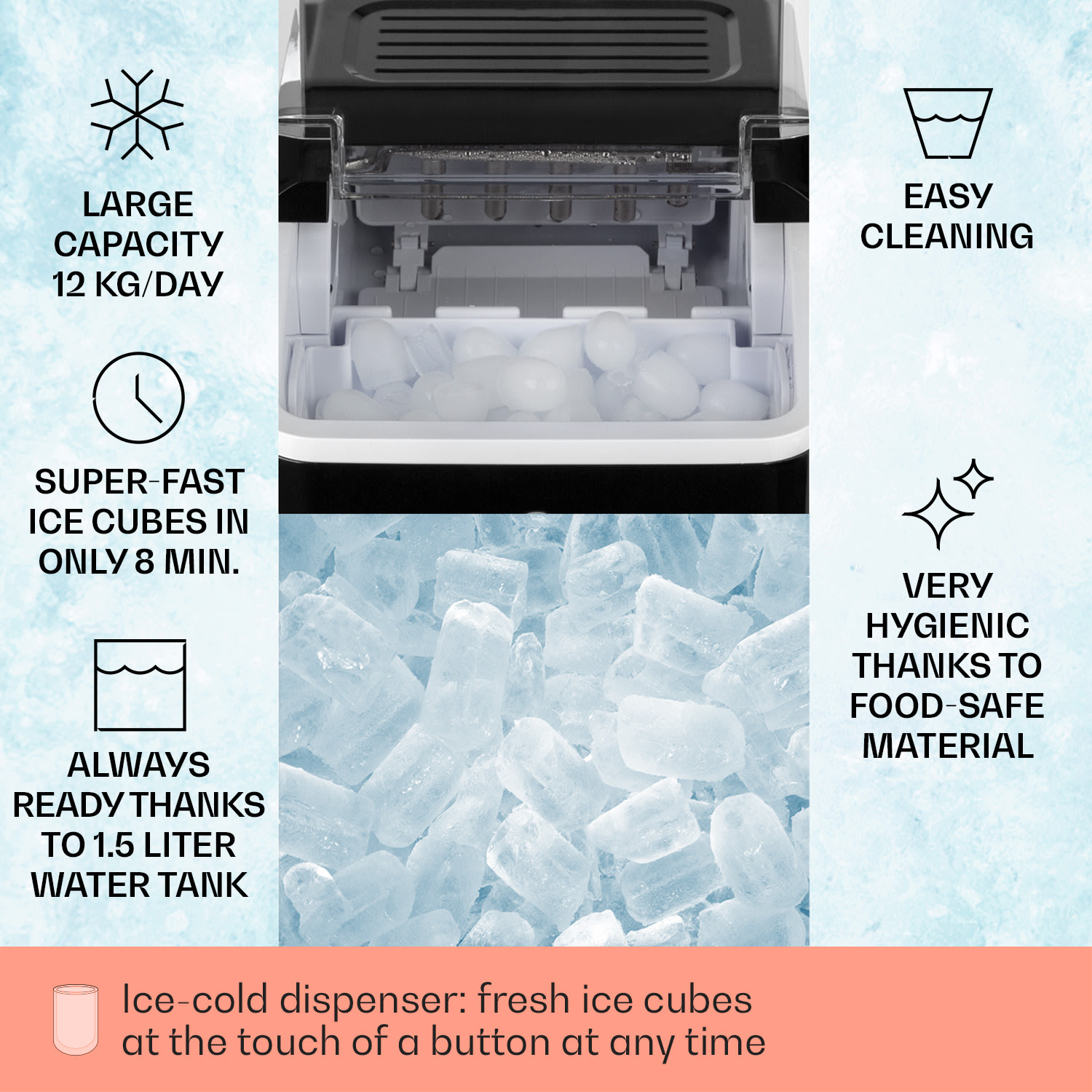 Klarstein Chillout Ice Machine Bullet-shaped Ice 12kg/24h Water Tank: 1.5l black