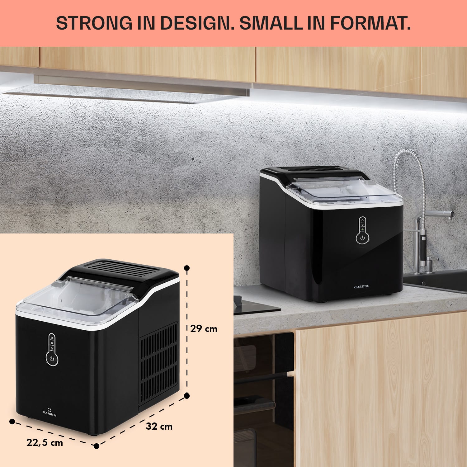 Klarstein Chillout Ice Machine Bullet-shaped Ice 12kg/24h Water Tank: 1.5l black