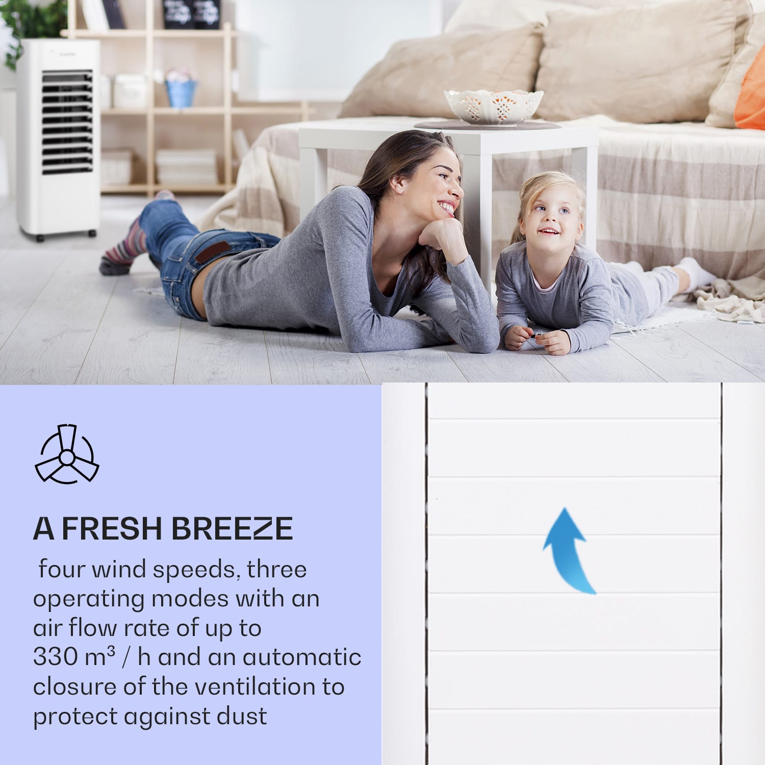 Klarstein IceWind Max, 3-in-1 Air Cooler, 330 m³/h, 60W, Oscillation, 6 litres, Timer, Remote Control