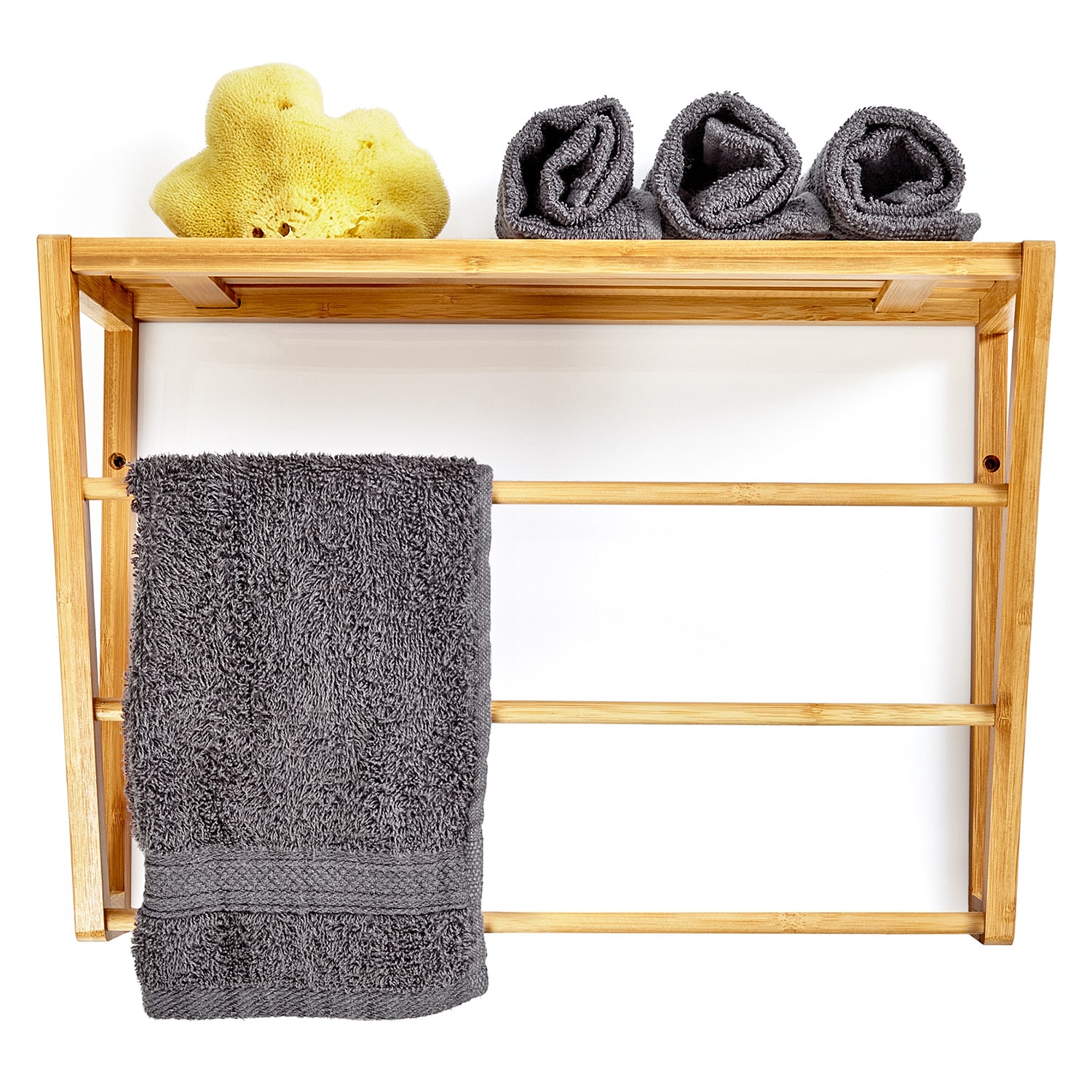 Blumfeldt Wall shelf for the bathroom 3 towel rails top shelf 42 x 30 x 20 cm bamboo
