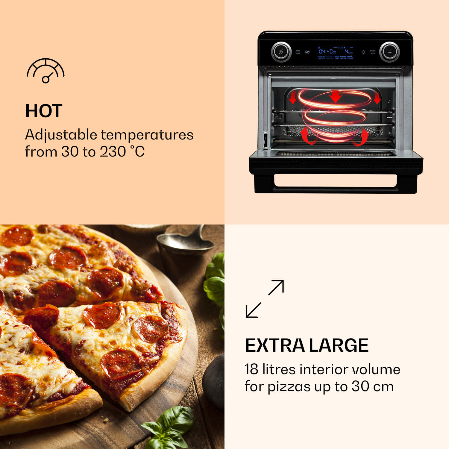 Klarstein AeroVital Jumbo 3-in-1 Hot Air Fryer Toaster Dehydrator 1550 W 18 Litres