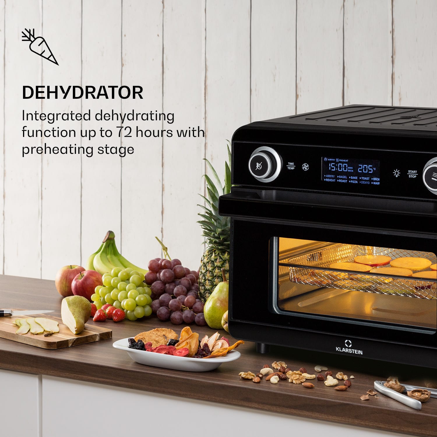 Klarstein AeroVital Jumbo 3-in-1 Hot Air Fryer Toaster Dehydrator 1550 W 18 Litres