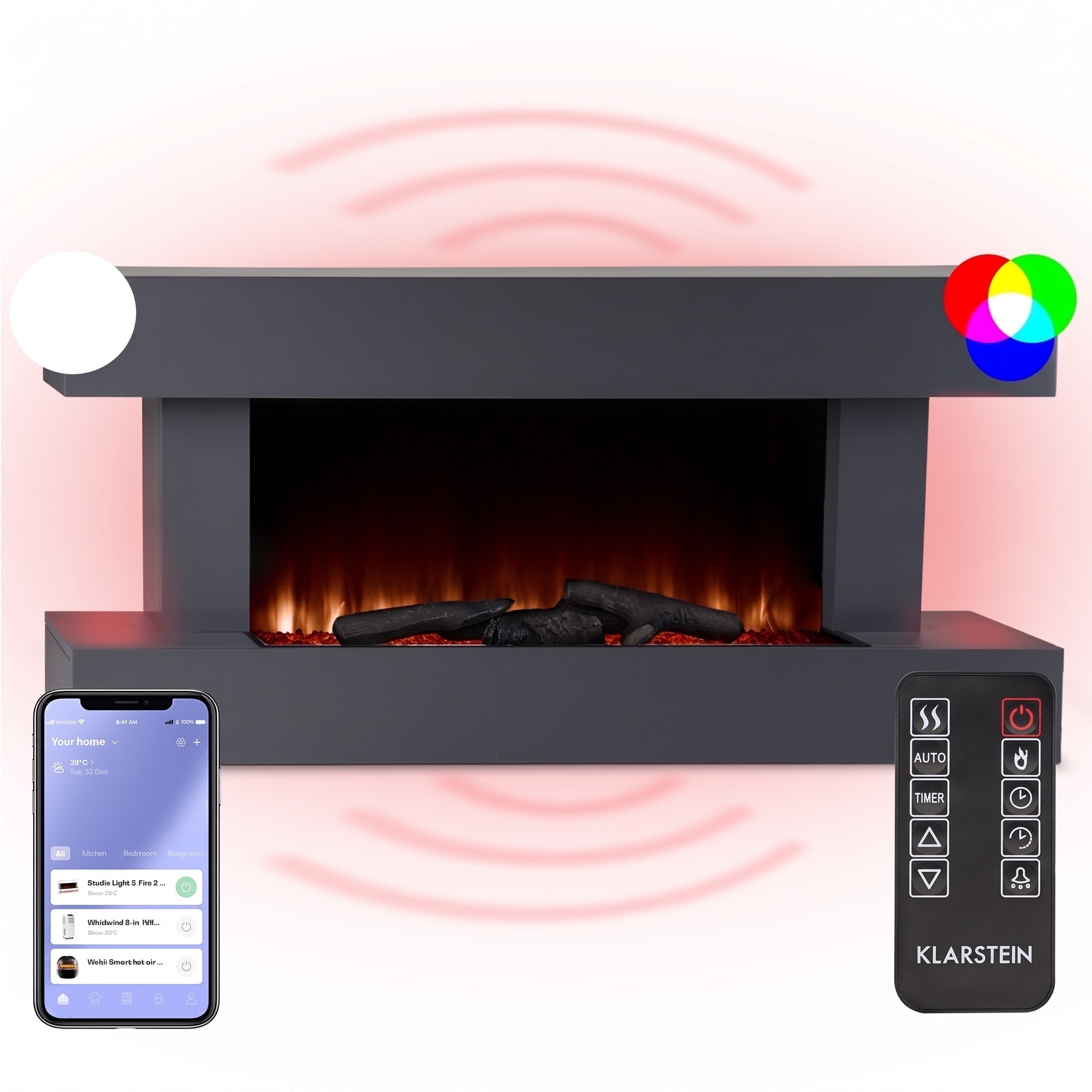 Fotografie produktu: Klarstein Studio Light & Fire 1 Smart, elektrický krb, 1000/2000 W, MDF, WiFi Control