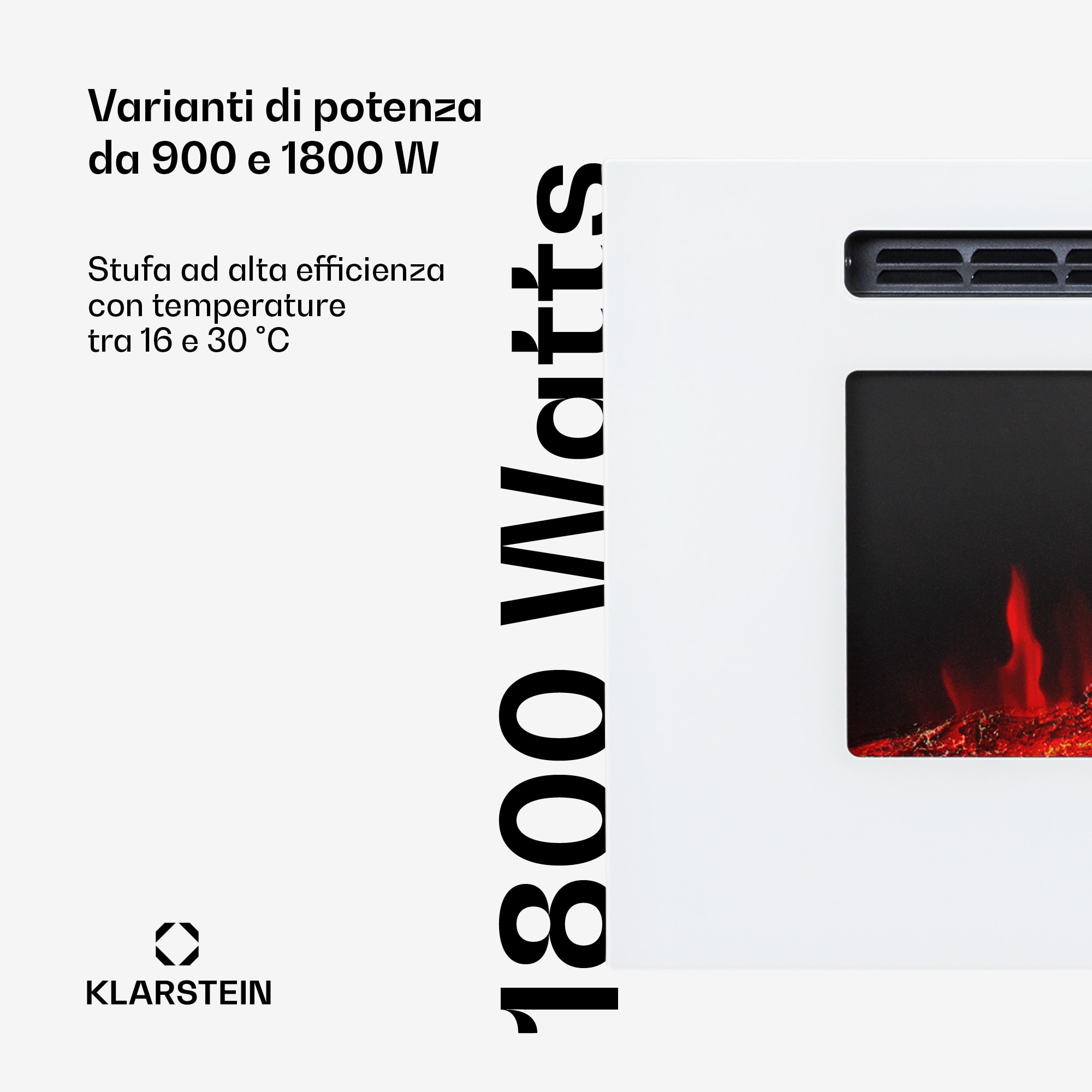 Klarstein Galeras - Camino elettrico da parete e da incasso, 1800 W, LED, 3 colori, timer - 2