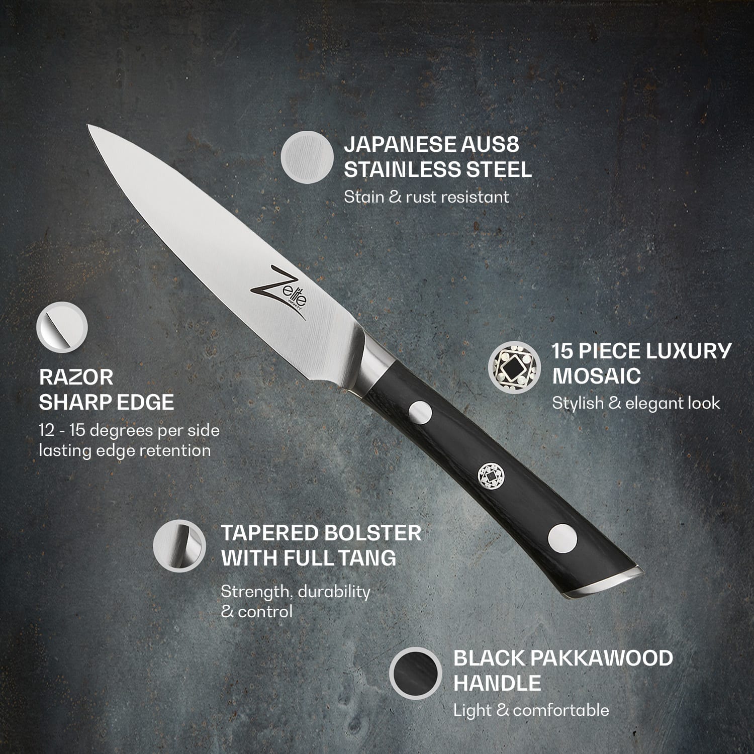 Zelite Infinity by Klarstein Razor-Edge, 4" hámozókés, 59 HRC, rozsdamentes acél termék 2. képe