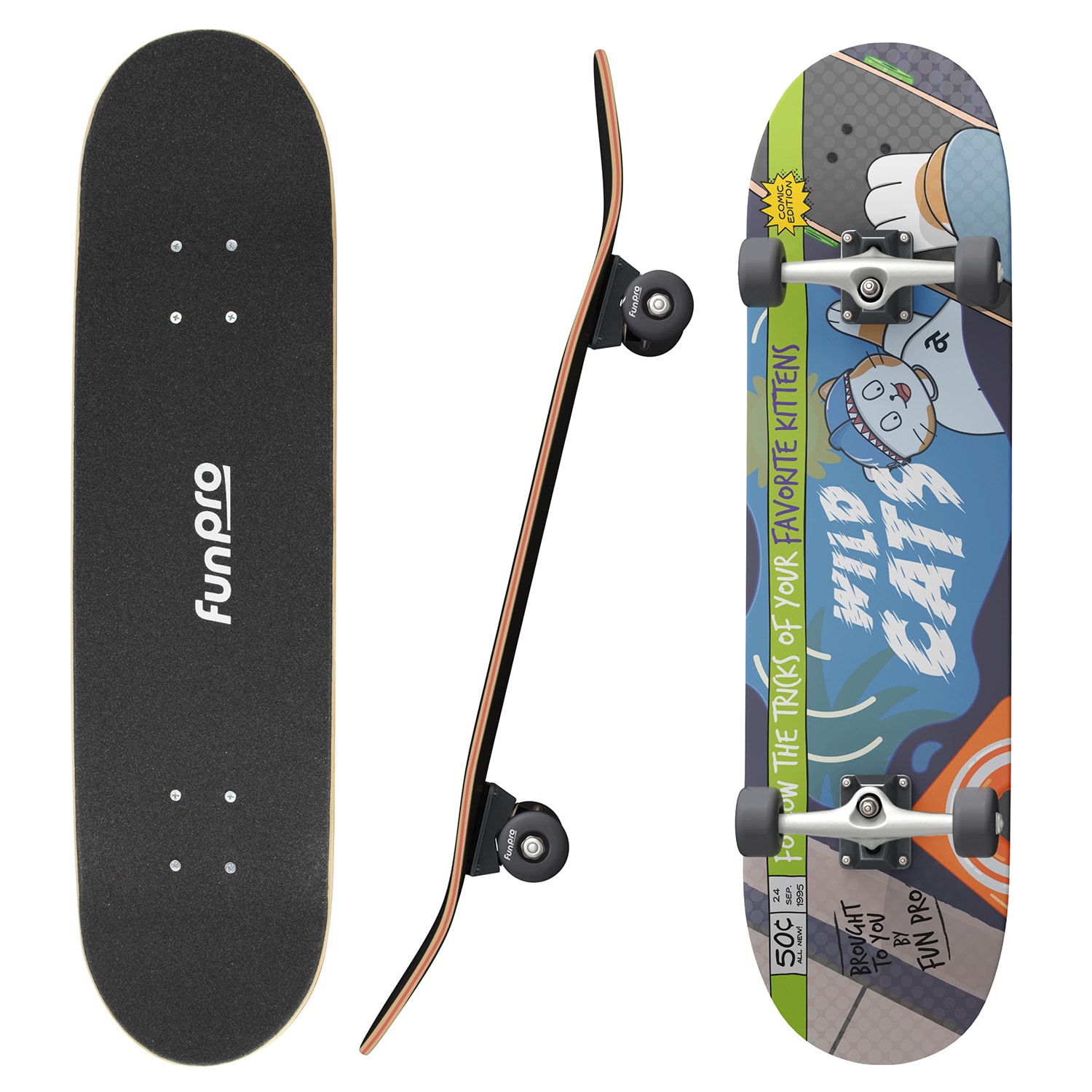 Fun pro Skate 21 Skateboard mic pentru copii din lemn de arțar Designuri cool