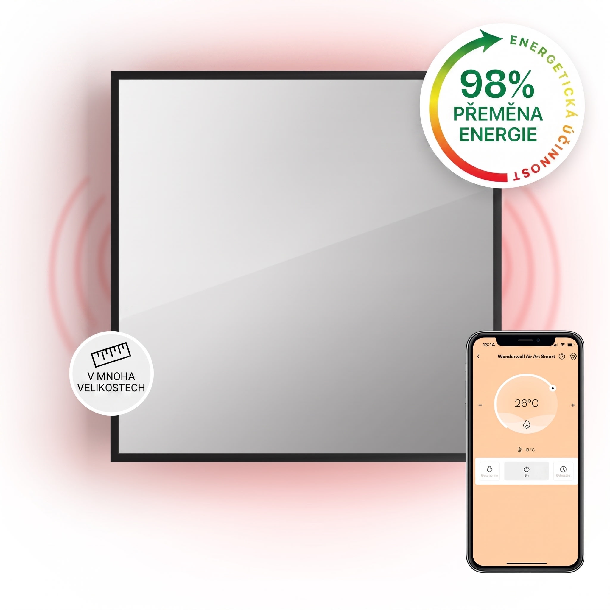 Fotografie produktu: Klarstein La Palma 500, infračervený ohřívač 2 v 1, smart, 60 x 60 cm, 500 W, zrcadlová přední strana