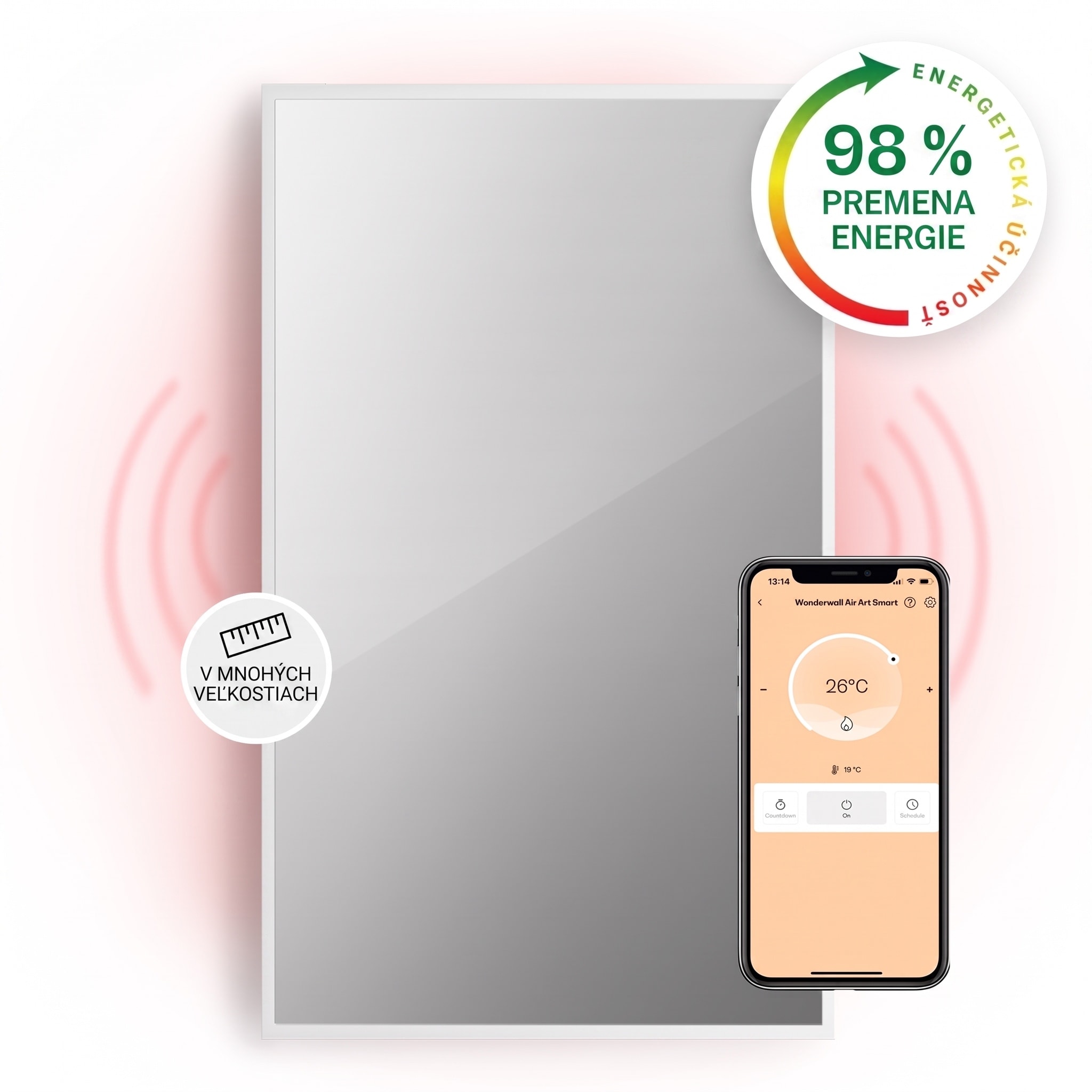 Fotografia produktu: Klarstein La Palma 1000 smart, infračervený ohrievač 2 v 1, 120 x 60 cm, 1000 W, zrkadlová predná časť