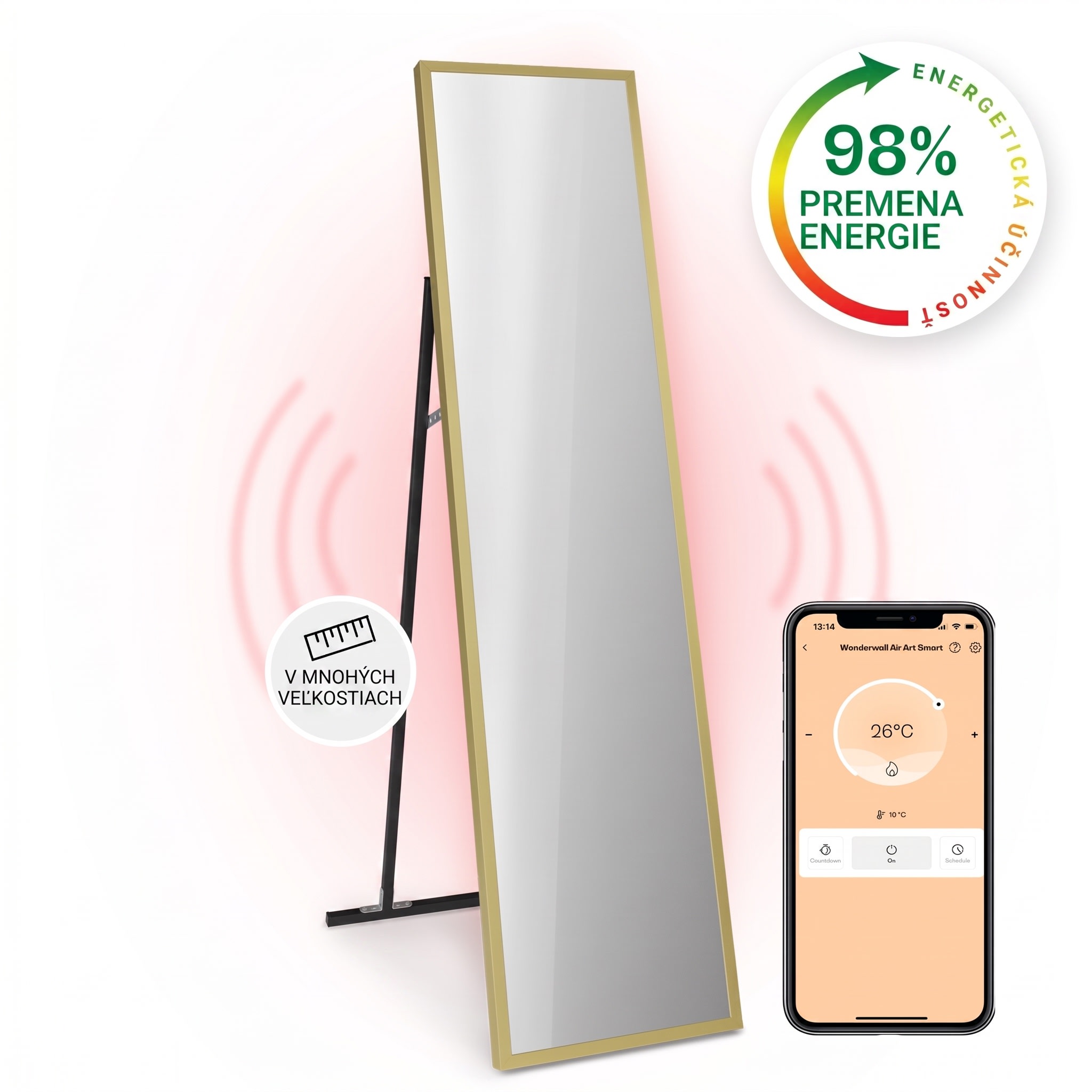 Fotografia produktu: Klarstein La Palma 900 smart, infračervený ohrievač, 40 x 160 cm, 900 W, zrkadlový stojan