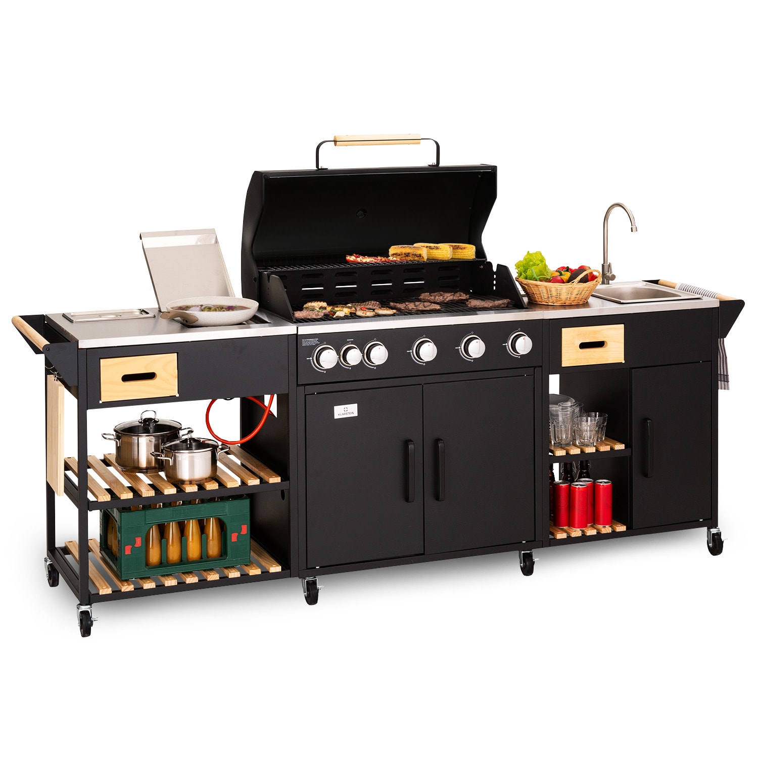 Klarstein Jersey Outdoor Kitchen Gasgrill Spüle 20,7 kW 5+1 Brenner mobil GQY9-JerseyOutKitch