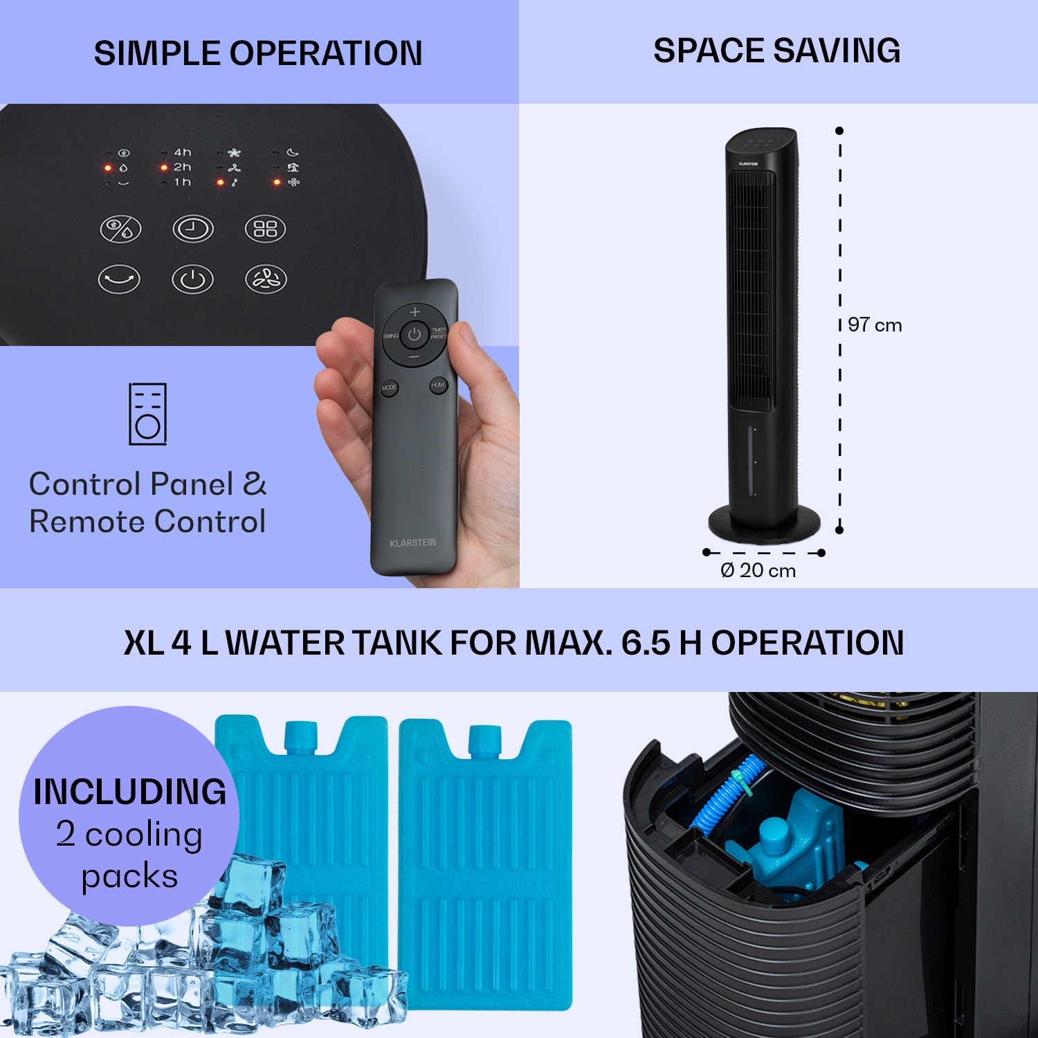 Klarstein Mistral 5-in-1 air cooler fan humidifier ioniser 360 m³/h remote control