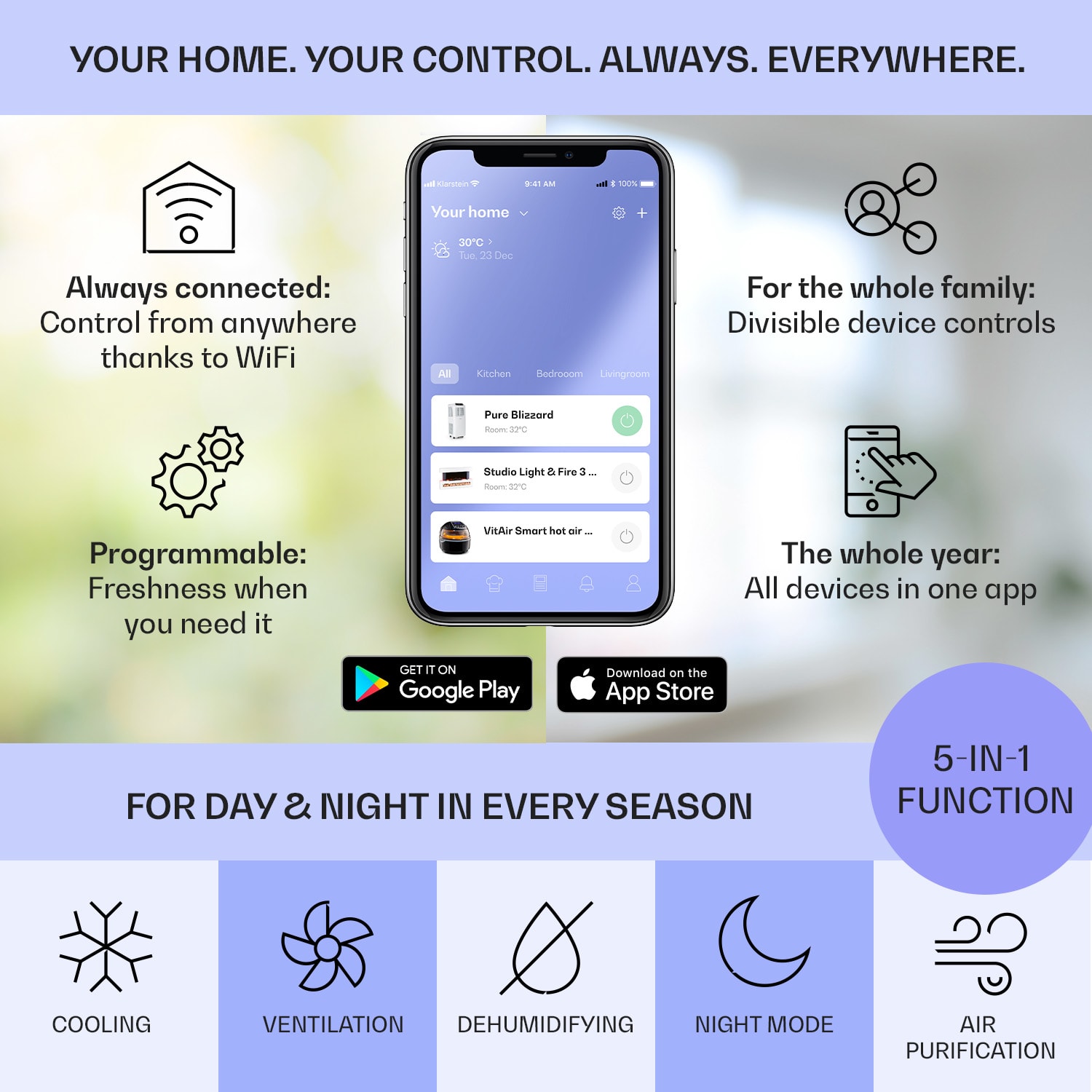 Klarstein Kraftwerk Eco Smart 11 Air Conditioner 3-in-1 11,500 BTU App Control Remote Control