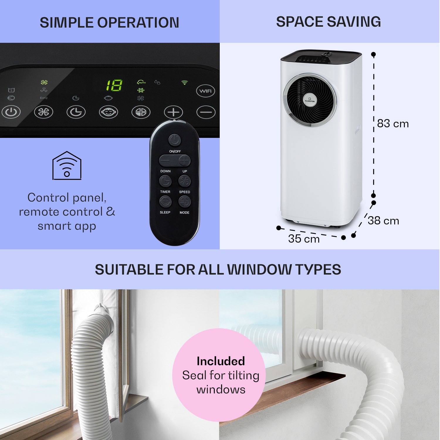 Klarstein Kraftwerk Eco Smart 11 Air Conditioner 3-in-1 11,500 BTU App Control Remote Control
