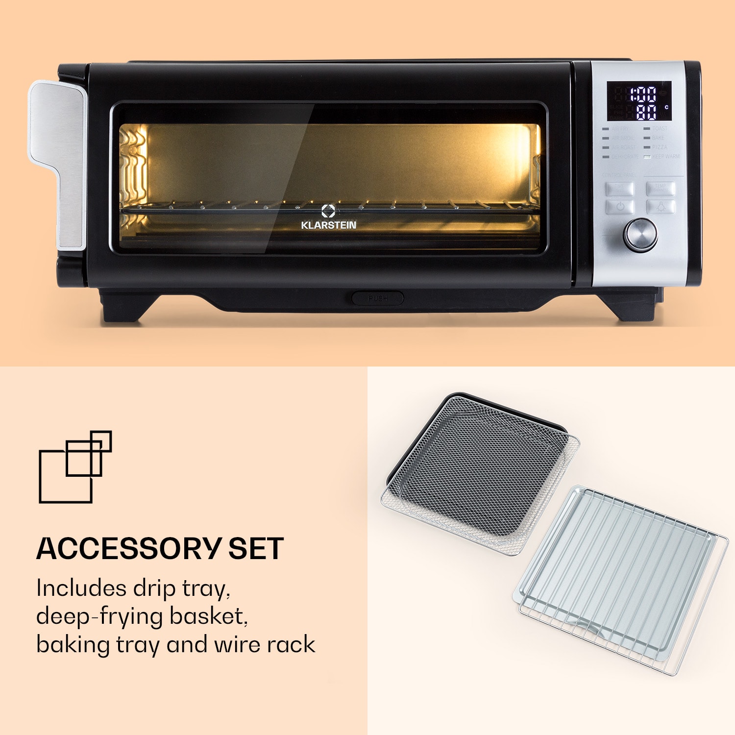 Klarstein Vita-Crisp Hot Air Fryer 1700W 10L 8 functions space-saving