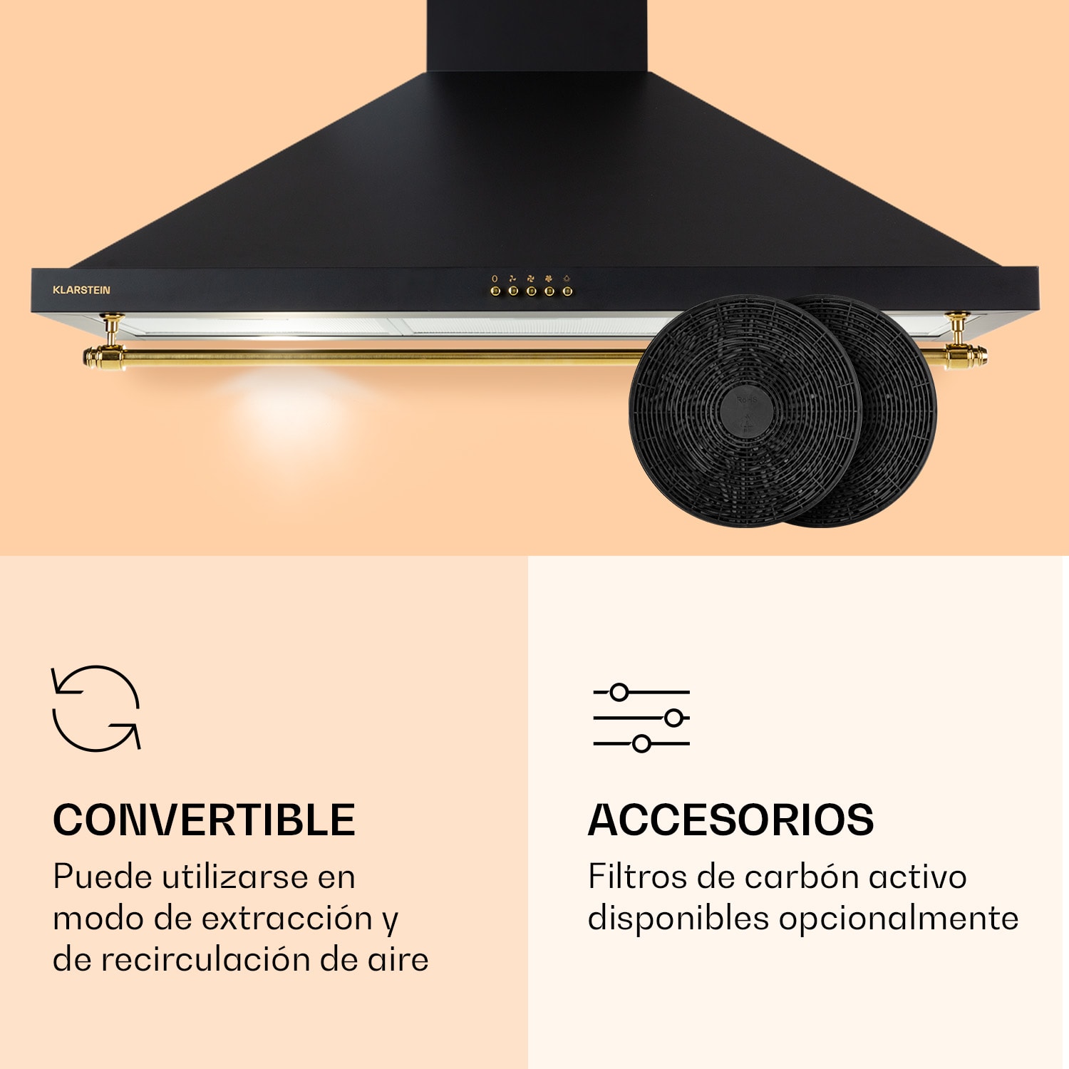 Klarstein Montblanc 90 Campana extractora 610 m³/h 165W 2x1,5W LED Barra